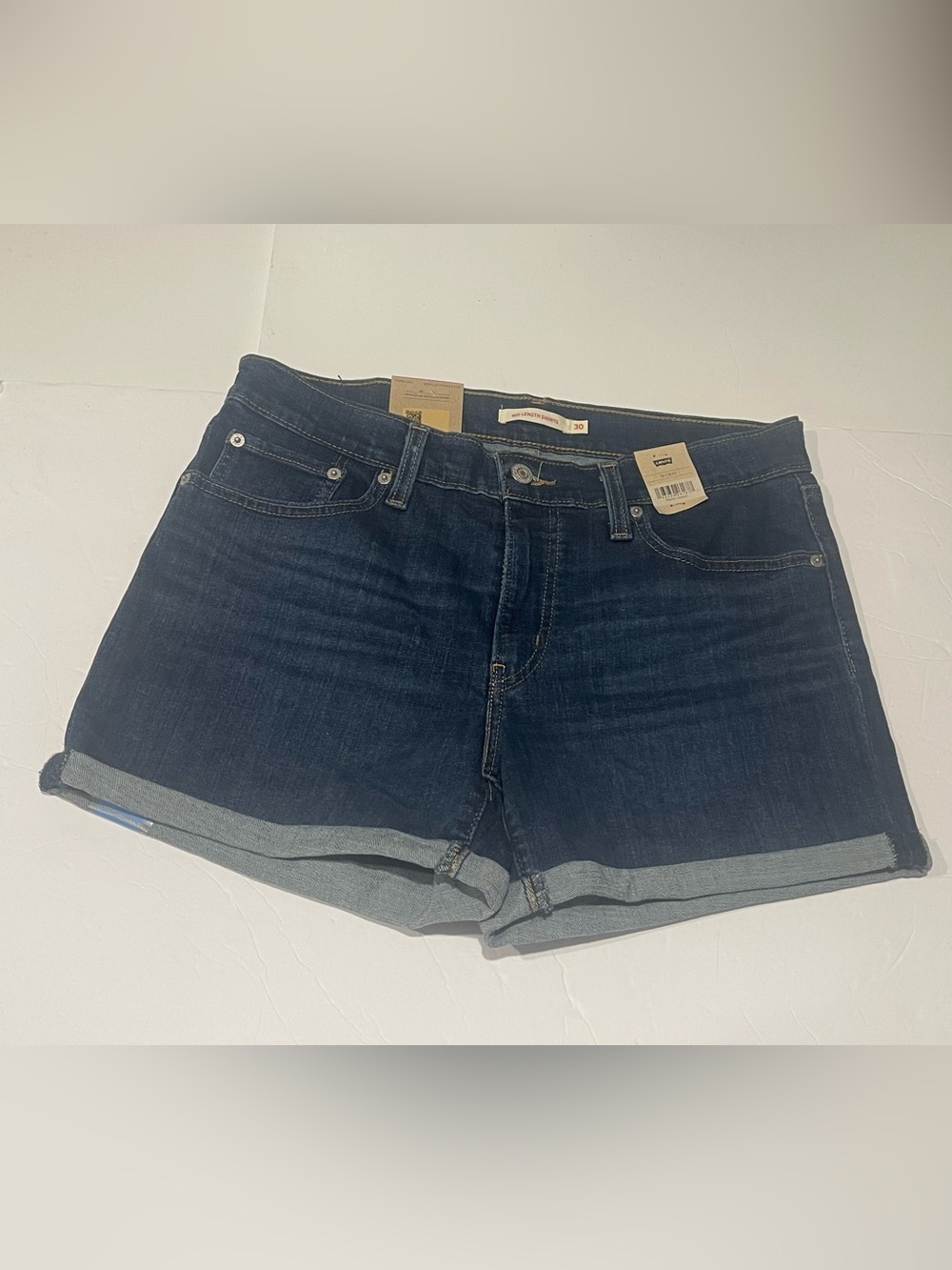 Levi's NWT mid length shorts sz 30 10 Dark Blue Rolled Hem Jean Shorts